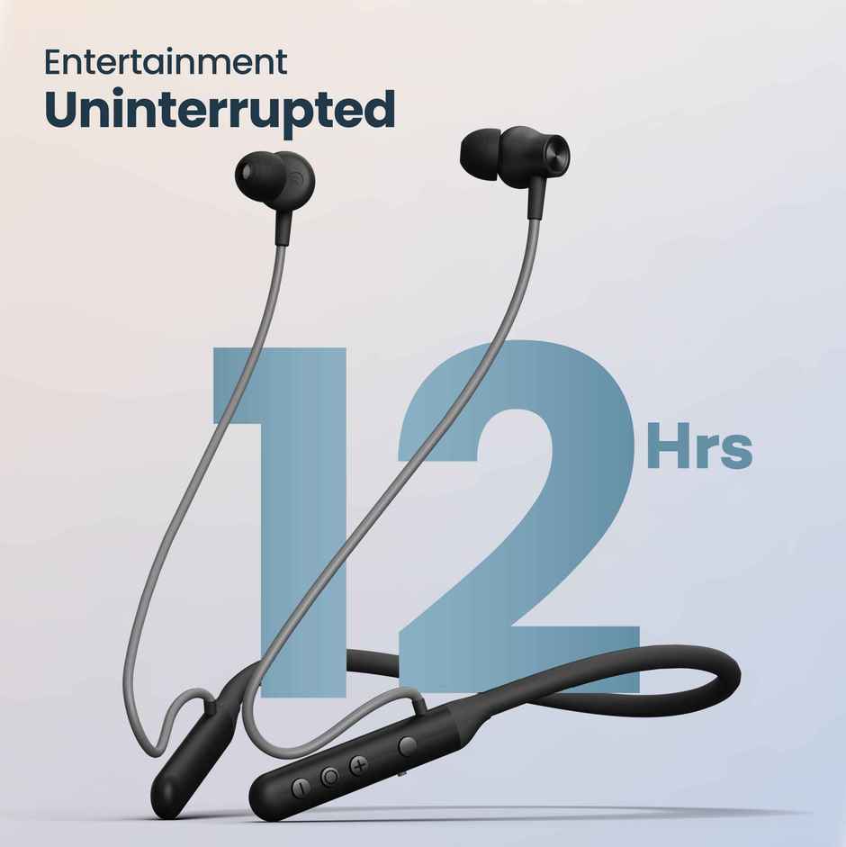 GOBOULT  YCharge Wireless in Ear Bluetooth Earphones with 12H Playtime, Type-C Fast Charging, Pro+ Calling Mic, Made in India, 12mm Bass Drivers, IPX5 Neckband - Black