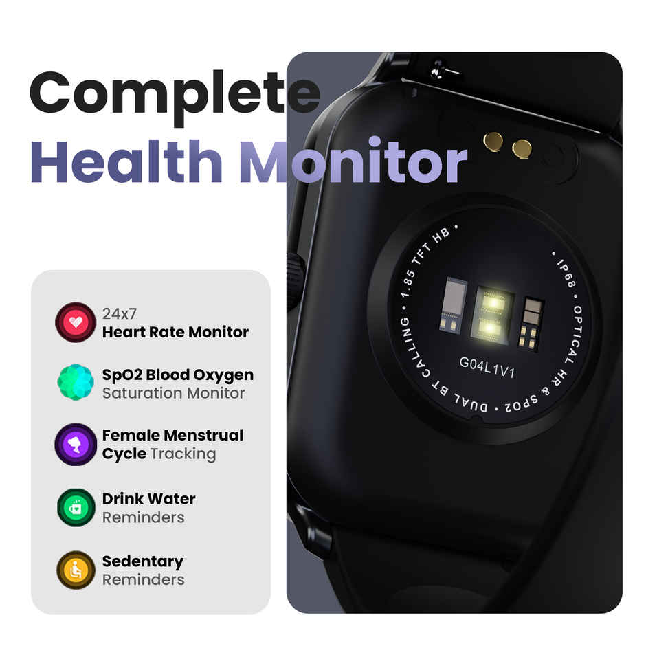 GOBOULT Drift+ Bluetooth Calling, 1.85" Hd, 500Nits,Spo2 Smartwatch |Jet Black