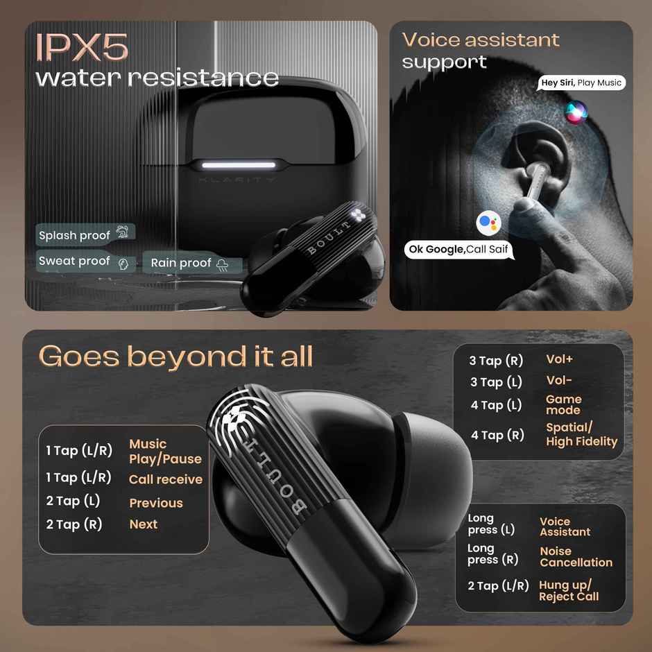 GOBOULT Klarity 3|Anc 50Db Hybrid Anc| 6 Mics|50Hrs|In The Ear|Obsidian Black