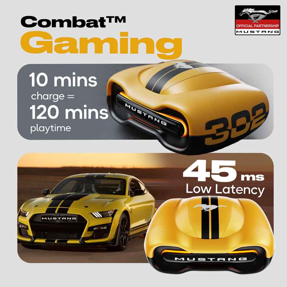 GOBOULT Mustang Torq | 50Hrs Battery | App Support | 4 Mic Enc | 5.4V BT | Yellow