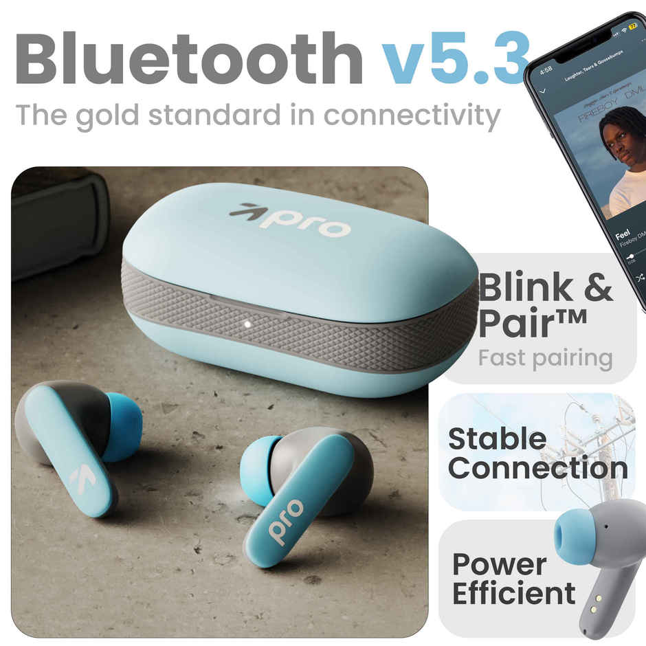 GOBOULT (Formerly Boult) Y1 Pro with Zen Quad Mic ENC 60H Battery Fast Charging | Blue