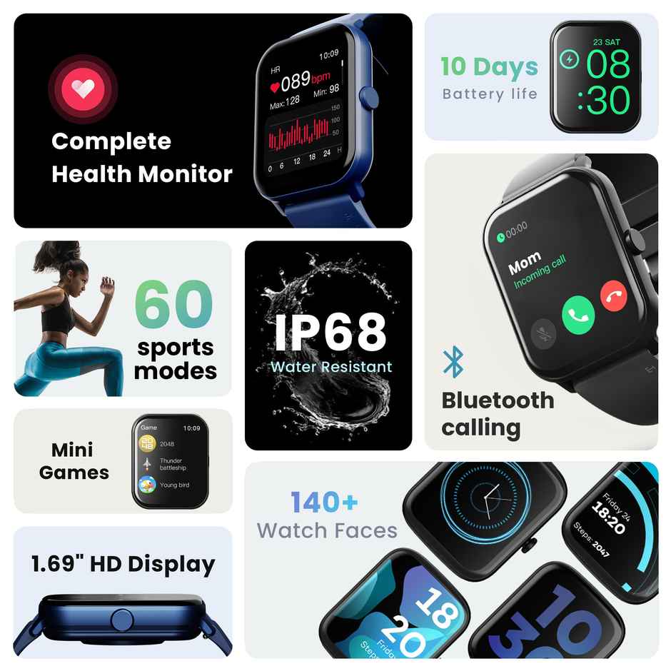 GOBOULT (Formerly Boult) Drift Bt Calling 1.69" HD Display, IP67 Smartwatch | Black