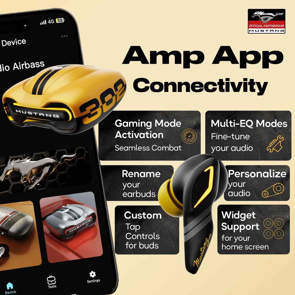 GOBOULT Mustang Torq | 50Hrs Battery | App Support | 4 Mic Enc | 5.4V BT | Yellow