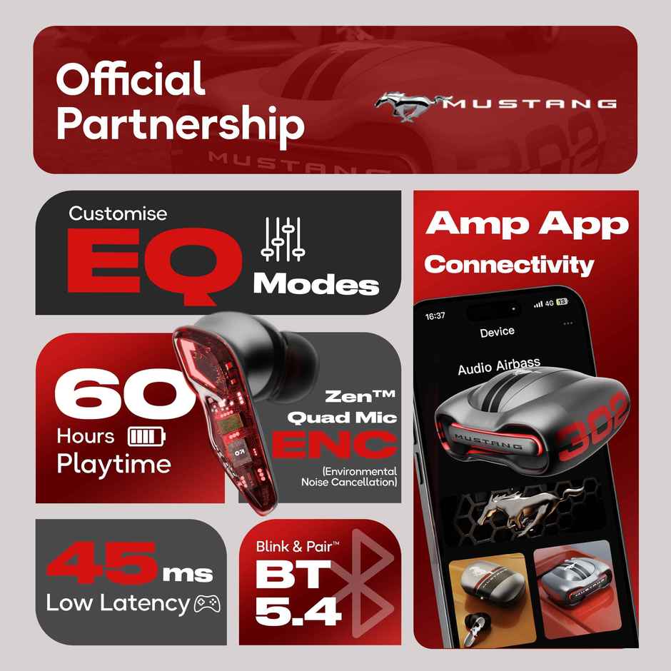 GOBOULT Mustang Torq | 50Hrs Battery | App Support | 4 Mic Enc | 5.4V BT | Silver