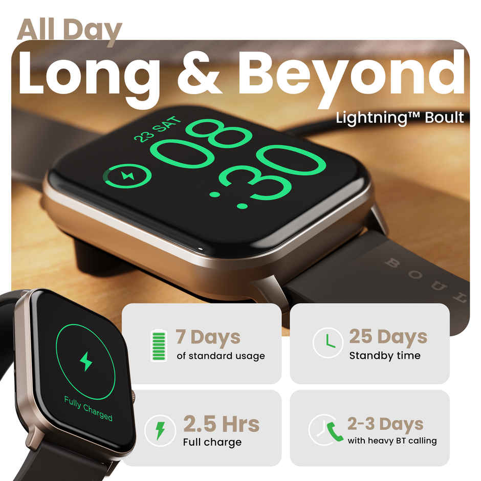 GOBOULT (Formerly Boult) Dive+ Bluetooth Calling | 500 nits | 150+ Watch Faces | Black Coffee