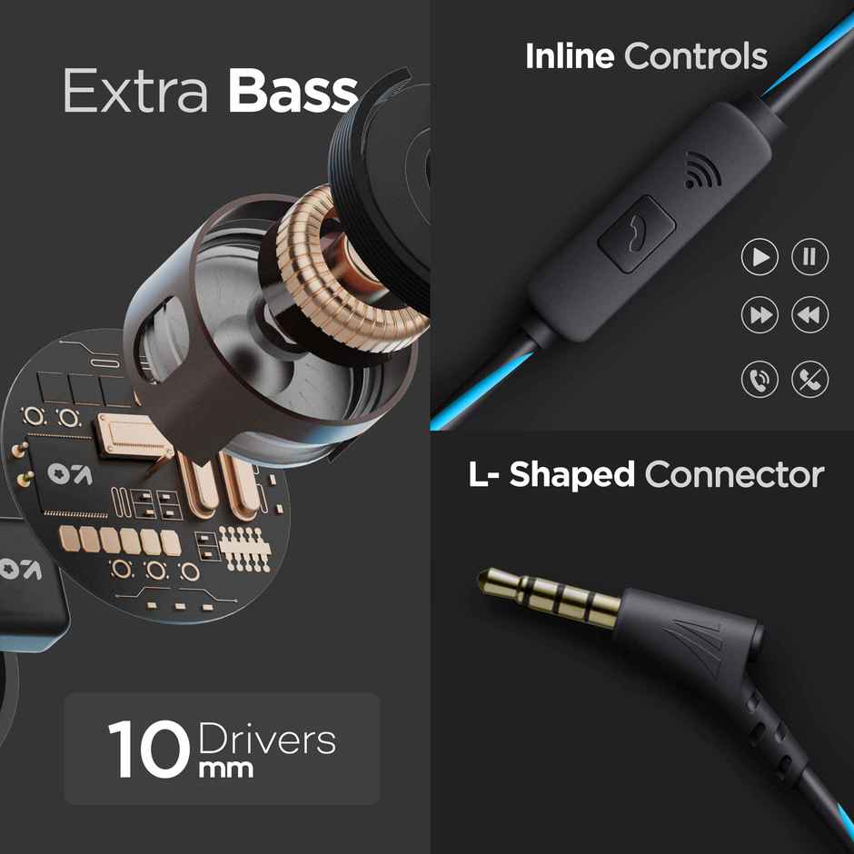 GOBOULT BassBuds X1 in-Ear Wired Earphones with 10mm Extra Bass Driver |Blue