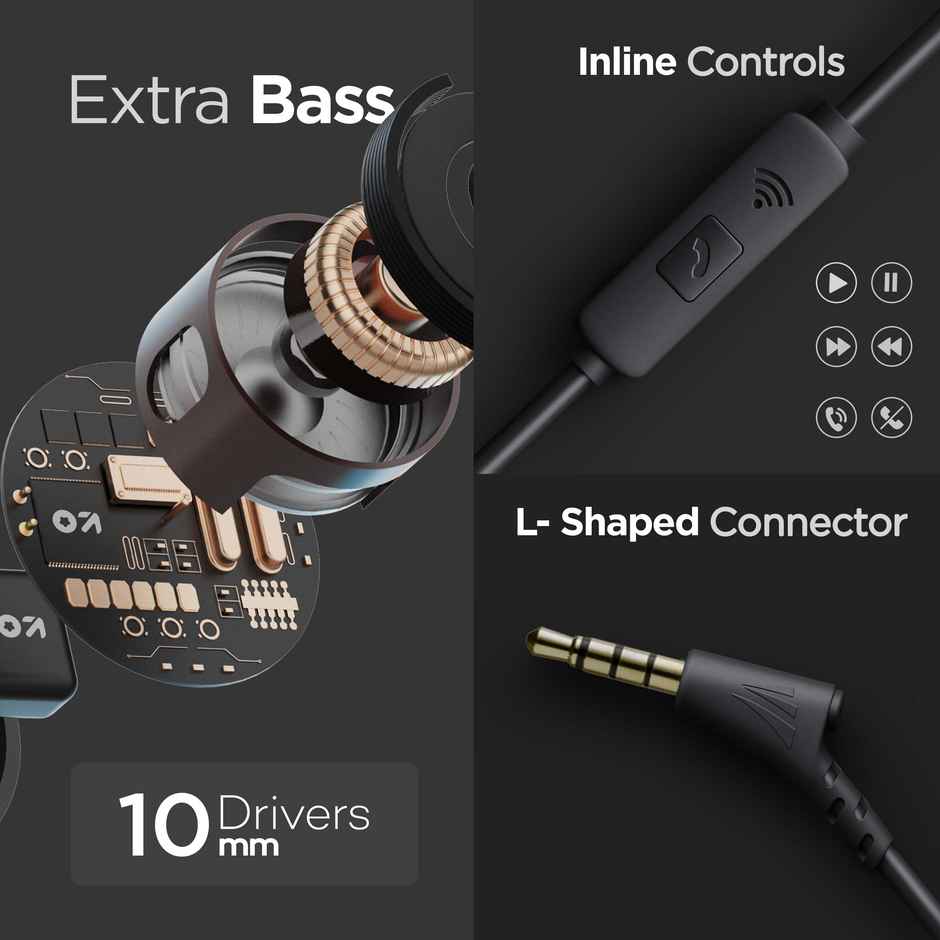 GOBOULT BassBuds X1 in-Ear Wired Earphones with 10mm Extra Bass Driver|Black