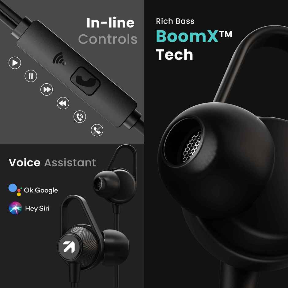 GOBOULT Bassbuds Loop 2 Wired in Ear Earphones, 10mm Powerful Driver |Black