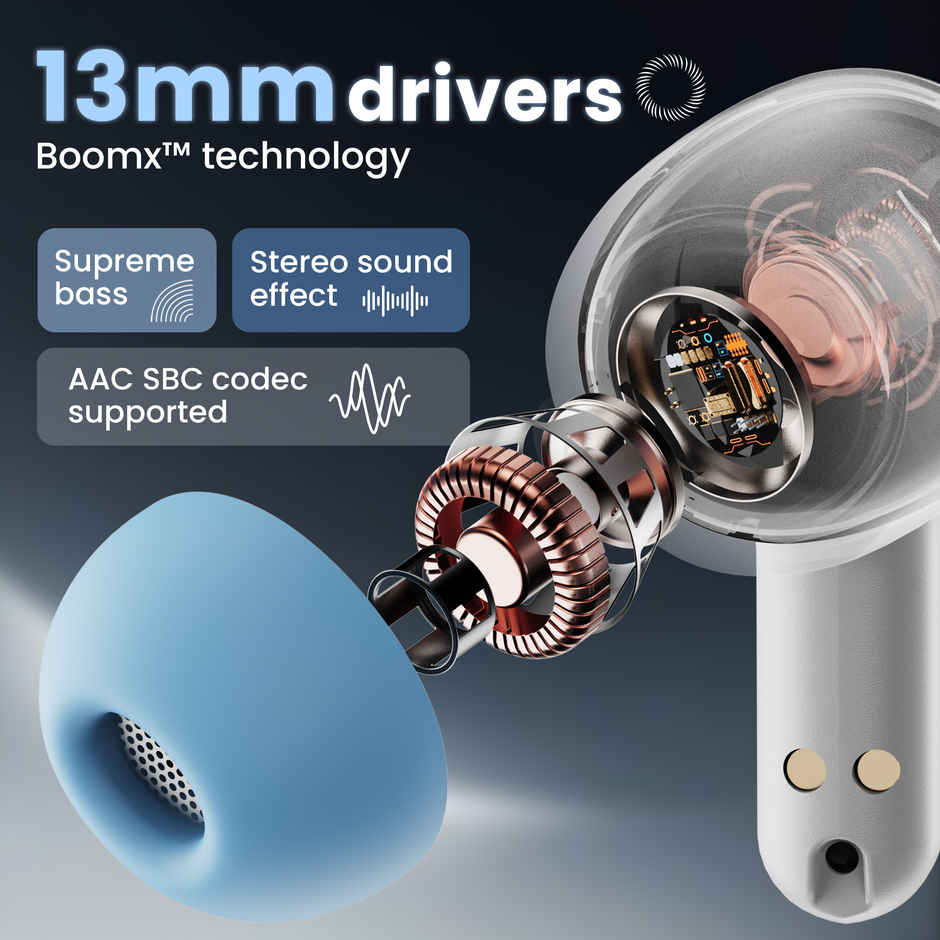 GOBOULT K10 in Ear TWS Earbuds with 50H Playtime, 4 Mic Clear Calling, 45ms Low Latency, 10mm Drivers, Touch Controls, Type-C Fast Charging - Ice Blue