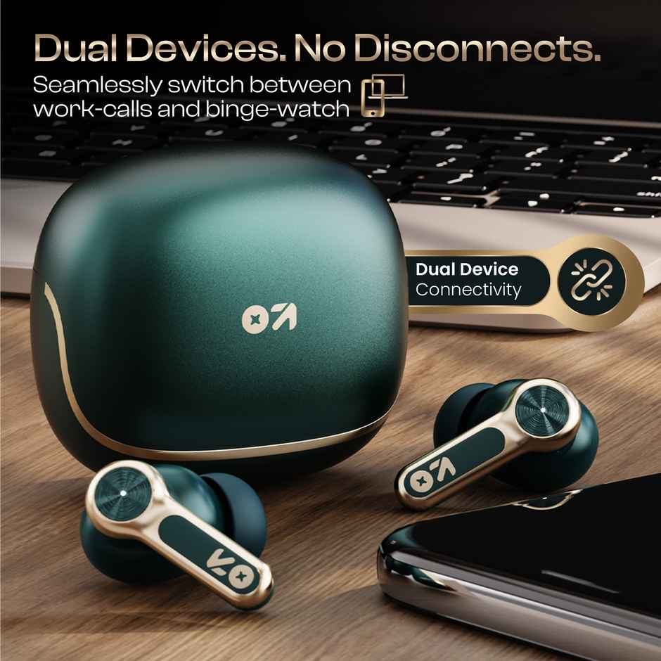 GOBOULT Raven Raven TWS Earbuds with 70H Playtime,Quad Mic ENC, Ultra Low Latency | Emerald Green