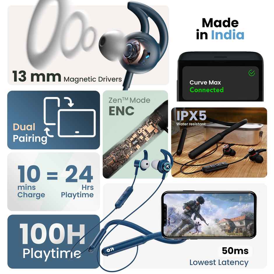 GOBOULT Curve Max with 100H Playtime| Dual Device Pairing | 5.3V|In The Ear|Black