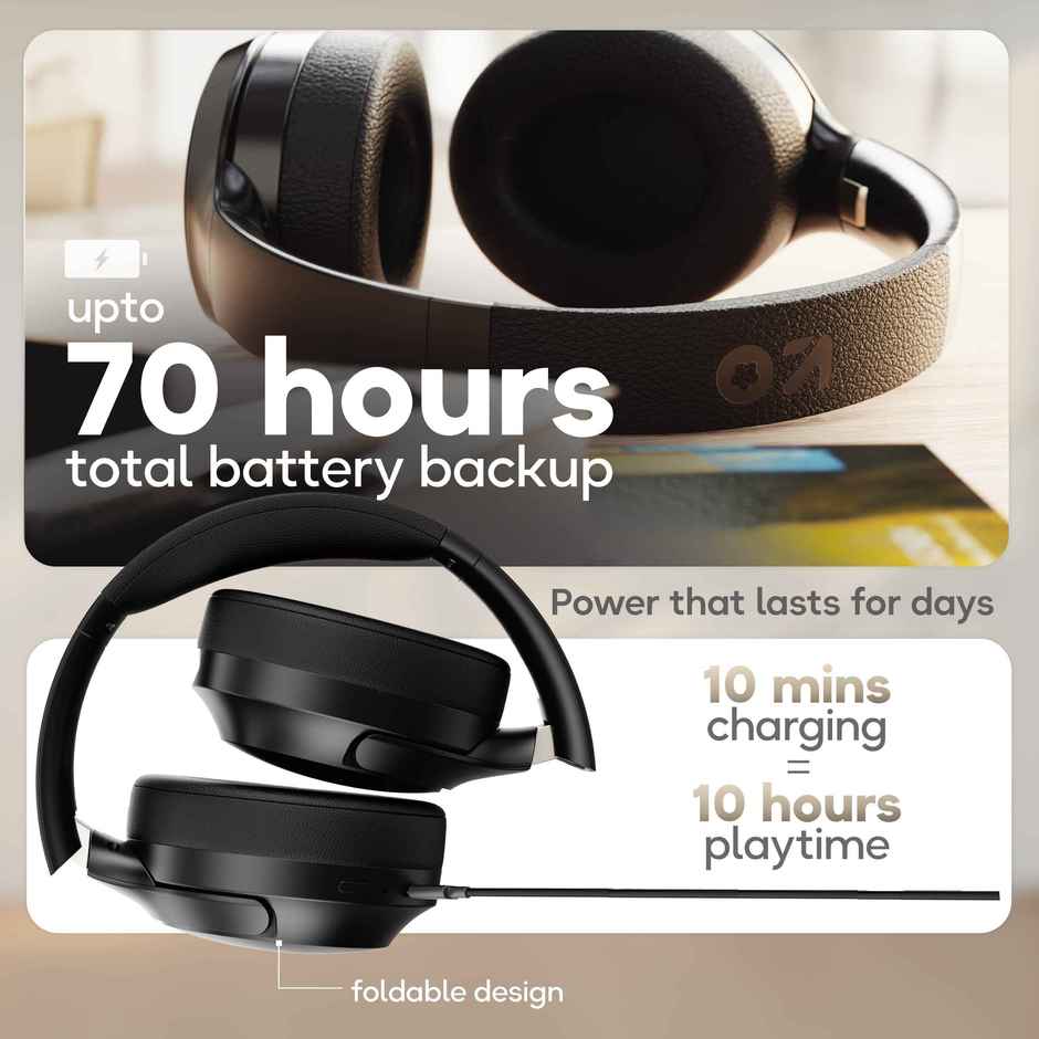 GOBOULT Q | 70Hrs Battery | Enc Mic | 40Mm Boosted Drivers | 4 Eq Mode | Black