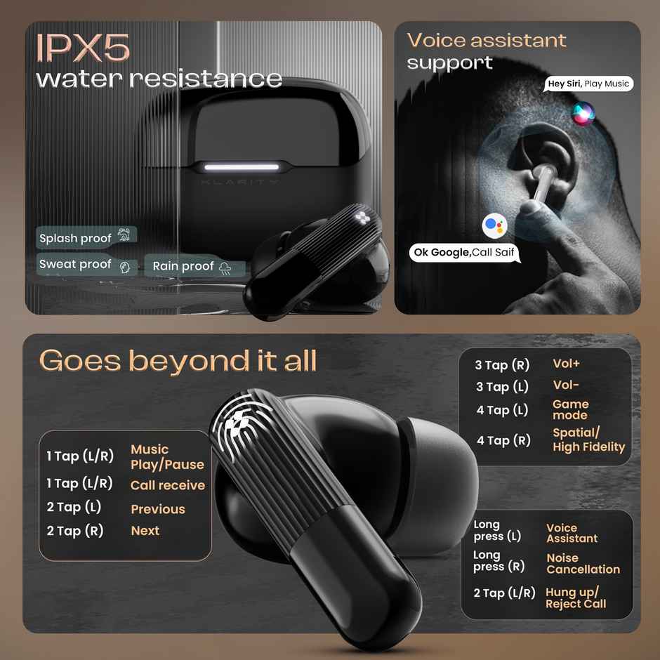 GOBOULT Klarity 3|Anc 50Db Hybrid Anc| 6 Mics|50Hrs|In The Ear|Obsidian Black