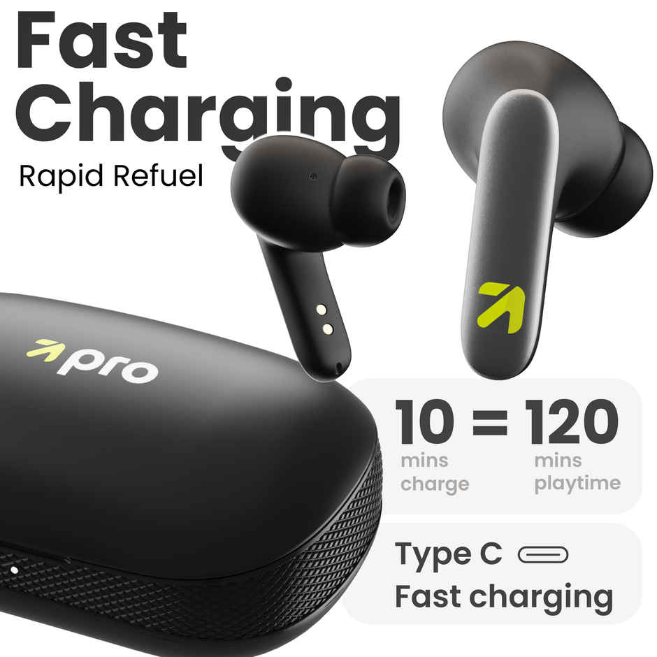 GOBOULT Z20 Y1 Pro TWS Earbuds with 60 Hours Playtime, 4 Mics Clear Calling, 45ms Low Latency, Rich Bass Drivers, IPX5 - Jet Black