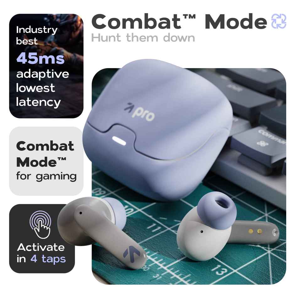 GOBOULT Z40 Pro TWS Earbuds with 100H Playtime, Quad Mic ENC, 45ms Low Latency Gaming, Premium Rubber Grip Case, 13mm Bass Drivers, Made in India - Lavender