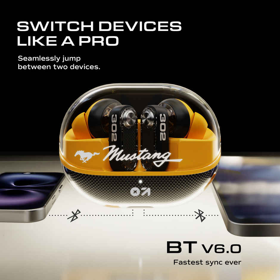 GOBOULT Formerly Boult Mustang Sprint | Turbo Yellow | 30dB ANC | 60H Playtime | 13mm Bass Drivers