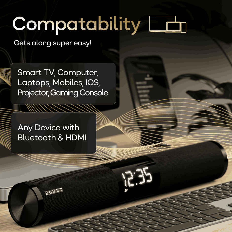 GOBOULT (Formerly Boult) Bassbox X30 | Dual Dynamic Drivers | 30W Soundbar | Stereo Ch | Pure Black