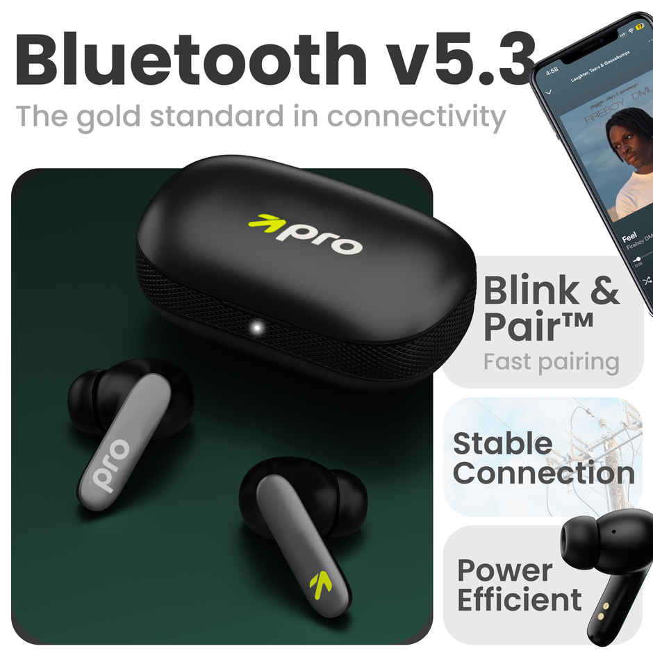 GOBOULT Z20 Y1 Pro TWS Earbuds with 60 Hours Playtime, 4 Mics Clear Calling, 45ms Low Latency, Rich Bass Drivers, IPX5 - Jet Black