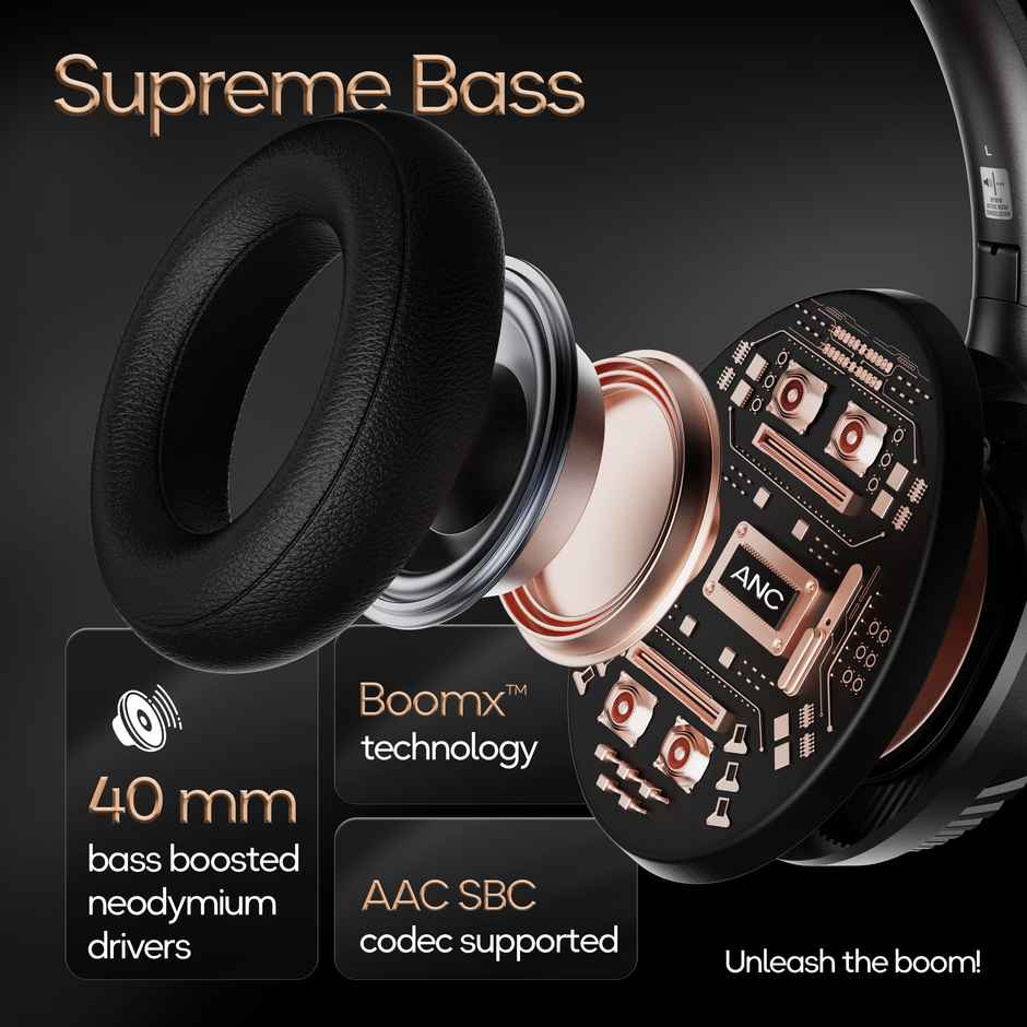 GOBOULT Boost | Hybrid ANC| 65H Battery | 40Mm Boosted Drivers|5.4V|Jet Black