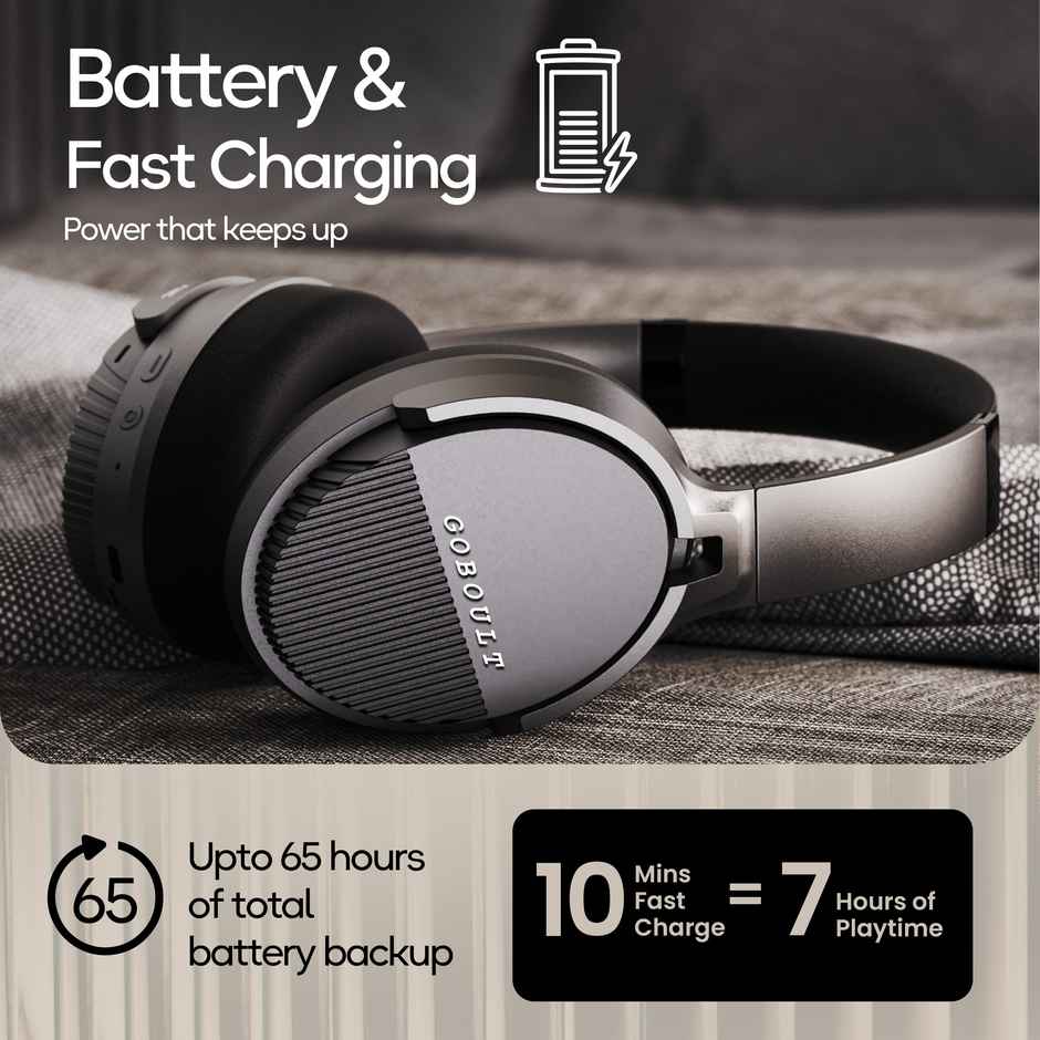 GOBOULT Boost | Hybrid ANC| 65H Battery | 40Mm Boosted Drivers|5.4V|Jet Black
