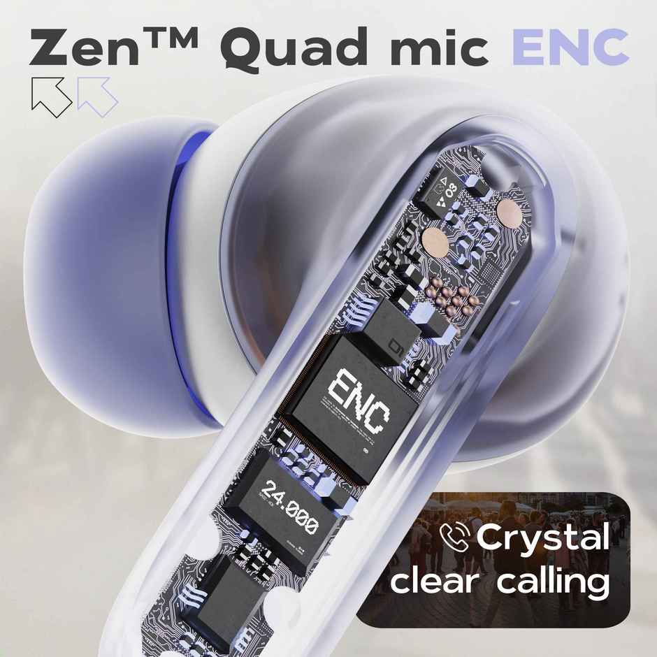 GOBOULT Z40 Pro TWS Earbuds with 100H Playtime, Quad Mic ENC, 45ms Low Latency Gaming, Premium Rubber Grip Case, 13mm Bass Drivers, Made in India - Lavender