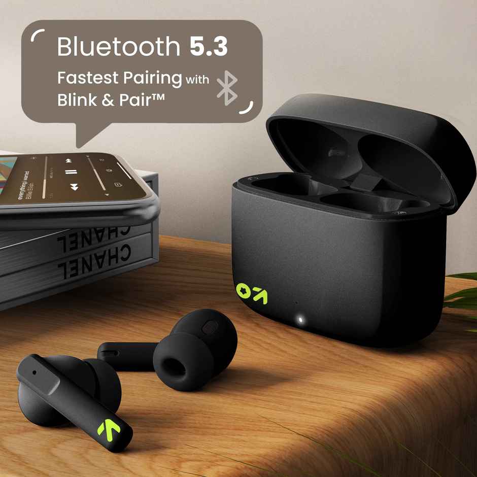 GOBOULT Octave Z60 in Ear TWS Earbuds with 60H Playtime, 4 Mics ENC Clear Calling, 50ms Low Latency Gaming, 13mm Bass Driver, Type-C Fast Charging, IPX5 ear buds TWS Bluetooth 5.3 - Raven Black