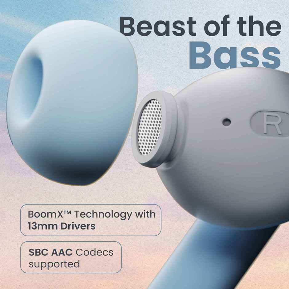 GOBOULT Octave Z60 TWS in Ear Earbuds with 60H Playtime, 4 Mics ENC Clear Calling, 50ms Low Latency Gaming, 13mm Bass Driver, Type-C Fast Charging, IPX5 ear buds TWS Bluetooth 5.3 - Powder Blue