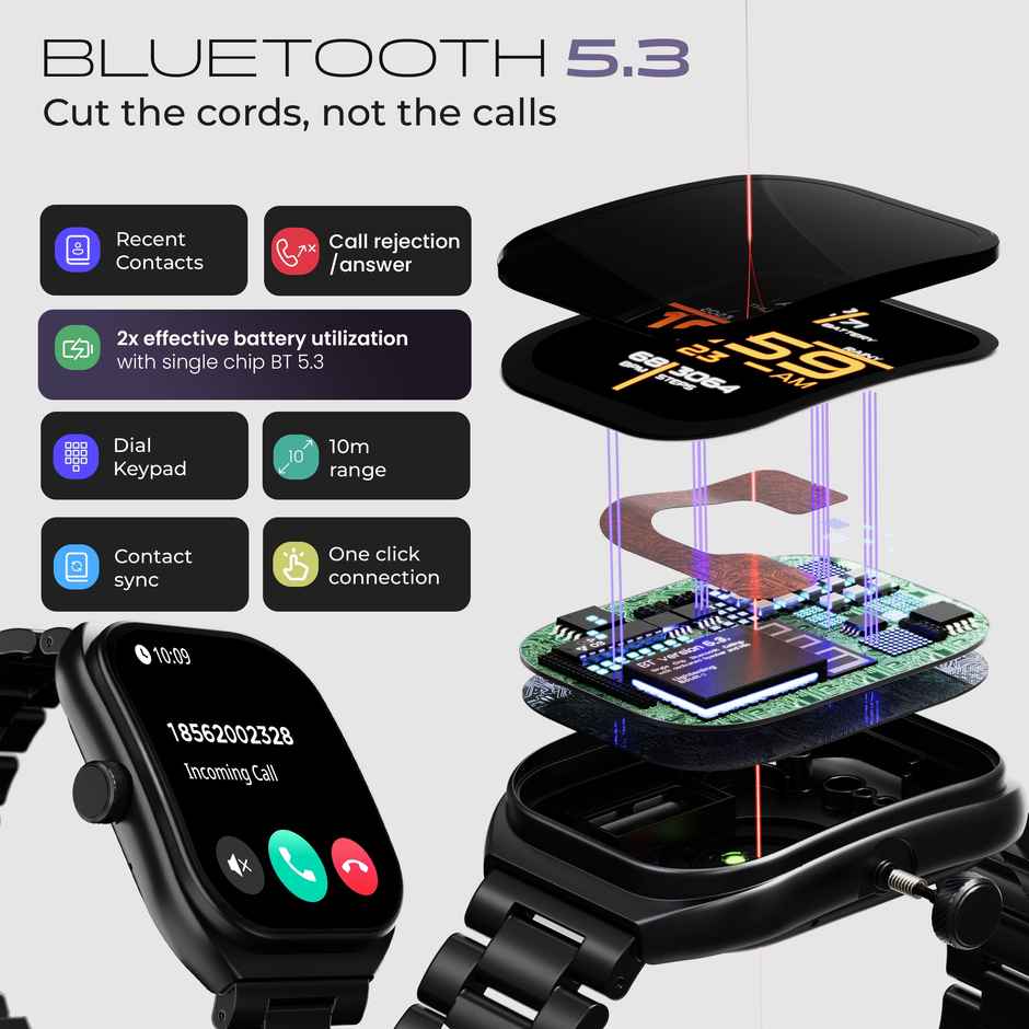 GOBOULT Trail 2.01" 3D Curved Hd Display, Health Track Smartwatch |Metal Black