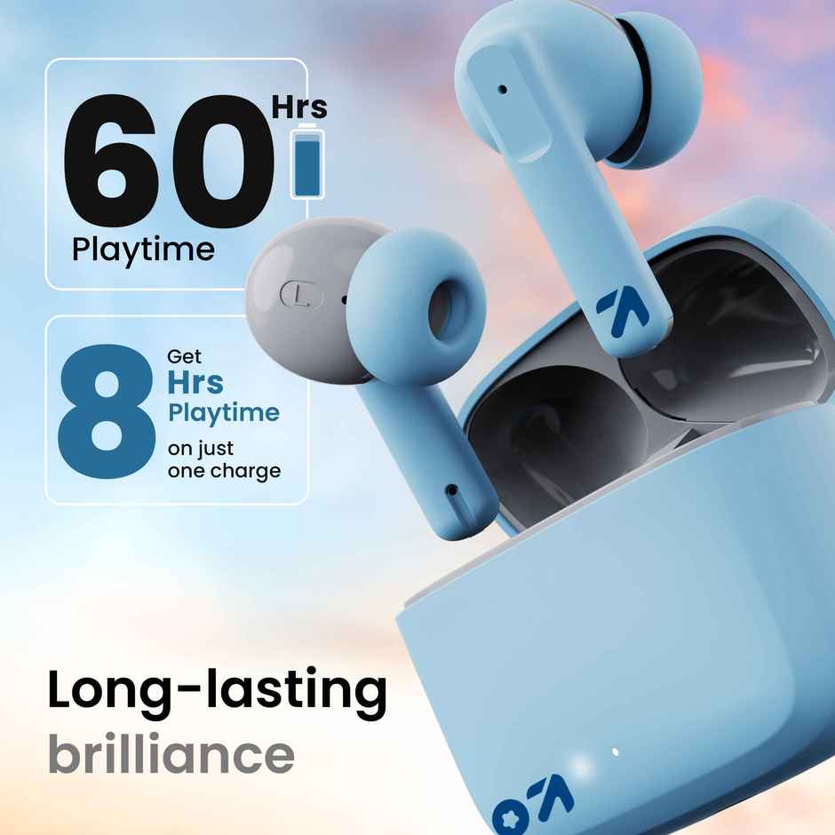 GOBOULT Octave Z60 TWS in Ear Earbuds with 60H Playtime, 4 Mics ENC Clear Calling, 50ms Low Latency Gaming, 13mm Bass Driver, Type-C Fast Charging, IPX5 ear buds TWS Bluetooth 5.3 - Powder Blue