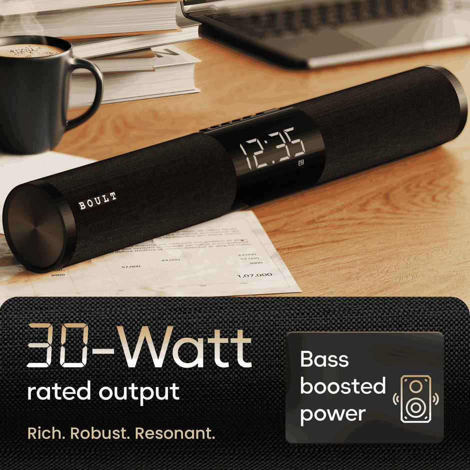 GOBOULT (Formerly Boult) Bassbox X30 | Dual Dynamic Drivers | 30W Soundbar | Stereo Ch | Pure Black