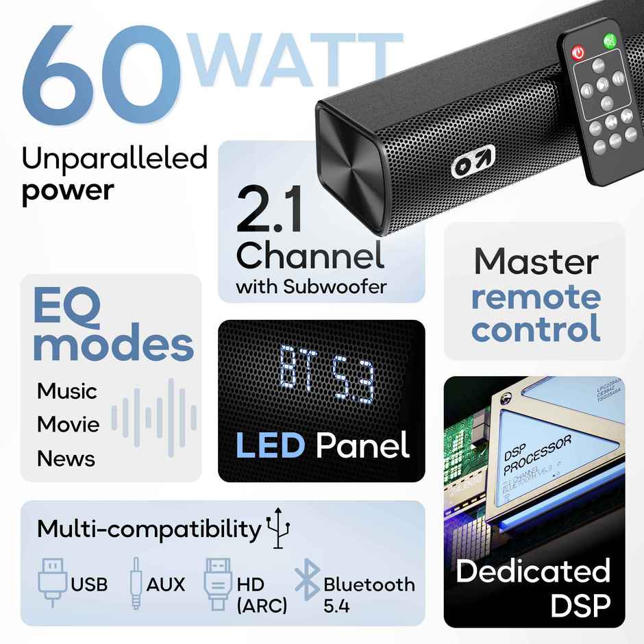 GOBOULT (Formerly Boult) Bassbox X60 with Subwoofer | 2.1 Channel | 3 EQ Modes | Jet Black