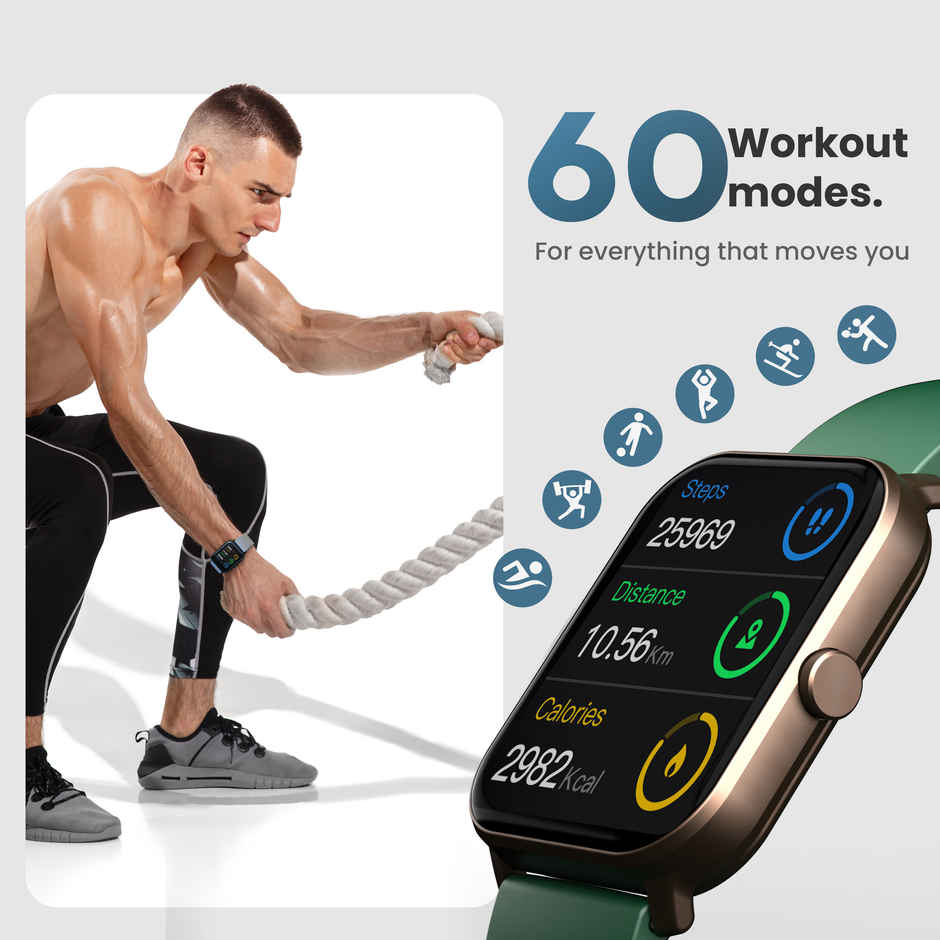 GOBOULT Drift Bt Calling 1.69" Hd Display, 140+ Watchfaces, Ip67 Smartwatch|Green