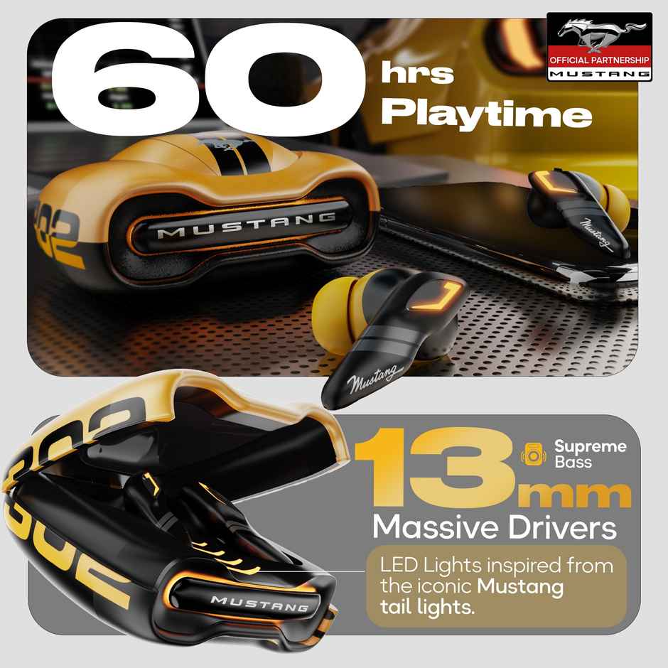 GOBOULT Mustang Torq | 50Hrs Battery | App Support | 4 Mic Enc | 5.4V BT | Yellow