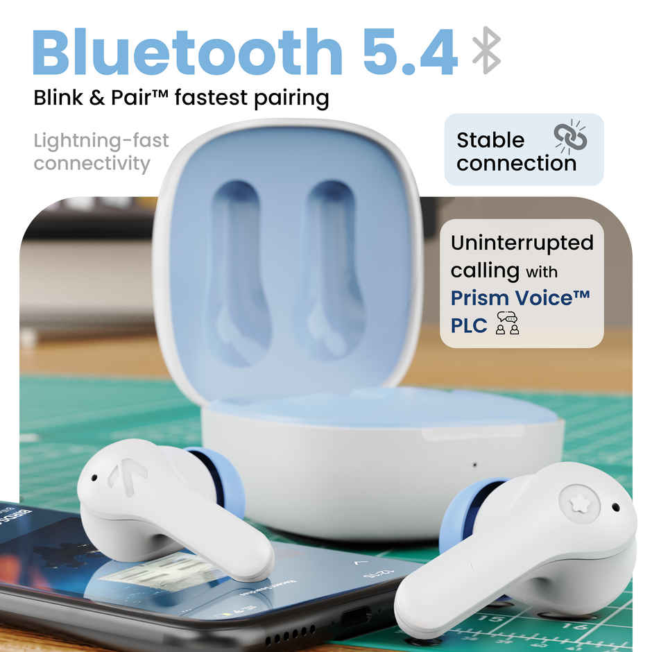 GOBOULT K10 in Ear TWS Earbuds with 50H Playtime, 4 Mic Clear Calling, 45ms Low Latency, 10mm Drivers, Touch Controls, Type-C Fast Charging - Ice Blue