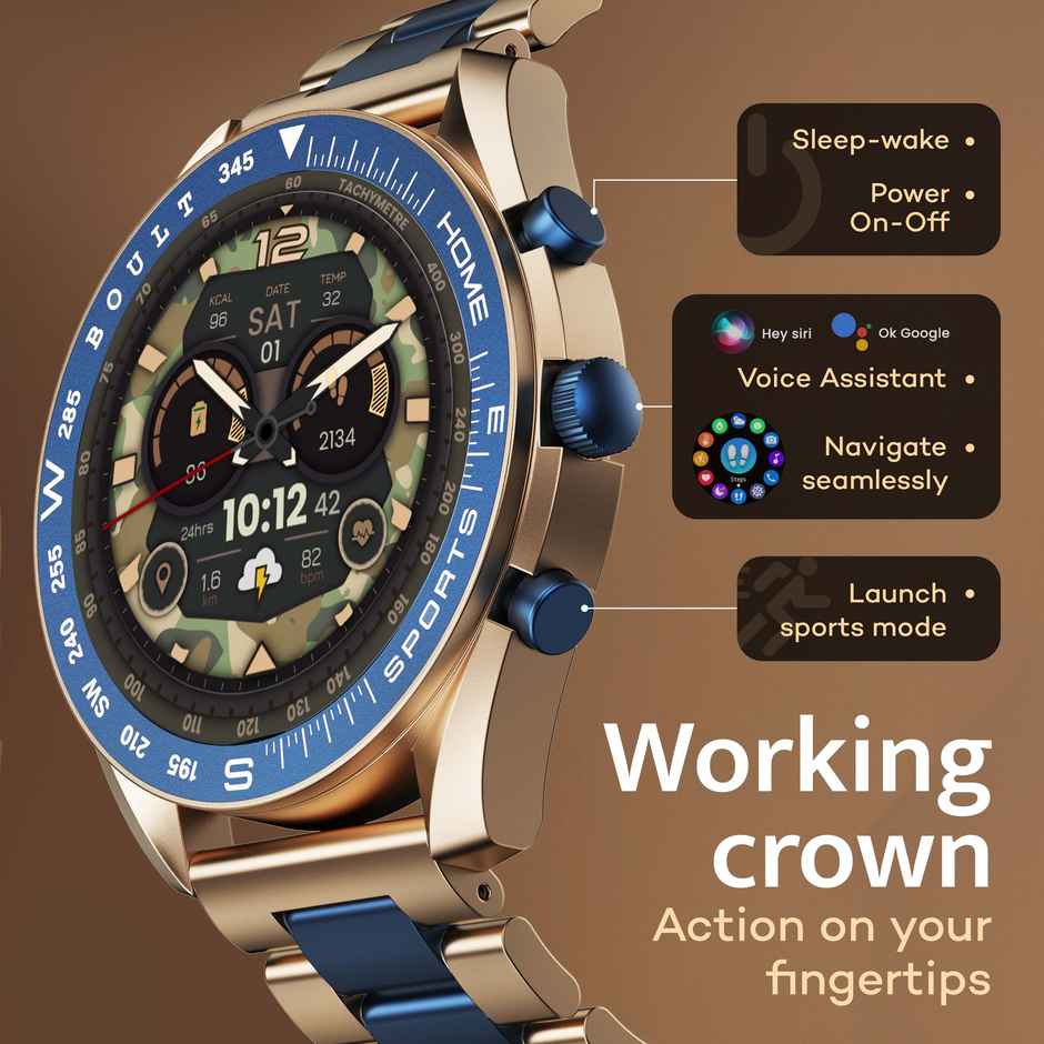 GOBOULT Mirage 1.39" Screen, Bt Calling, Working Crown, Smartwatch|Amber Blue