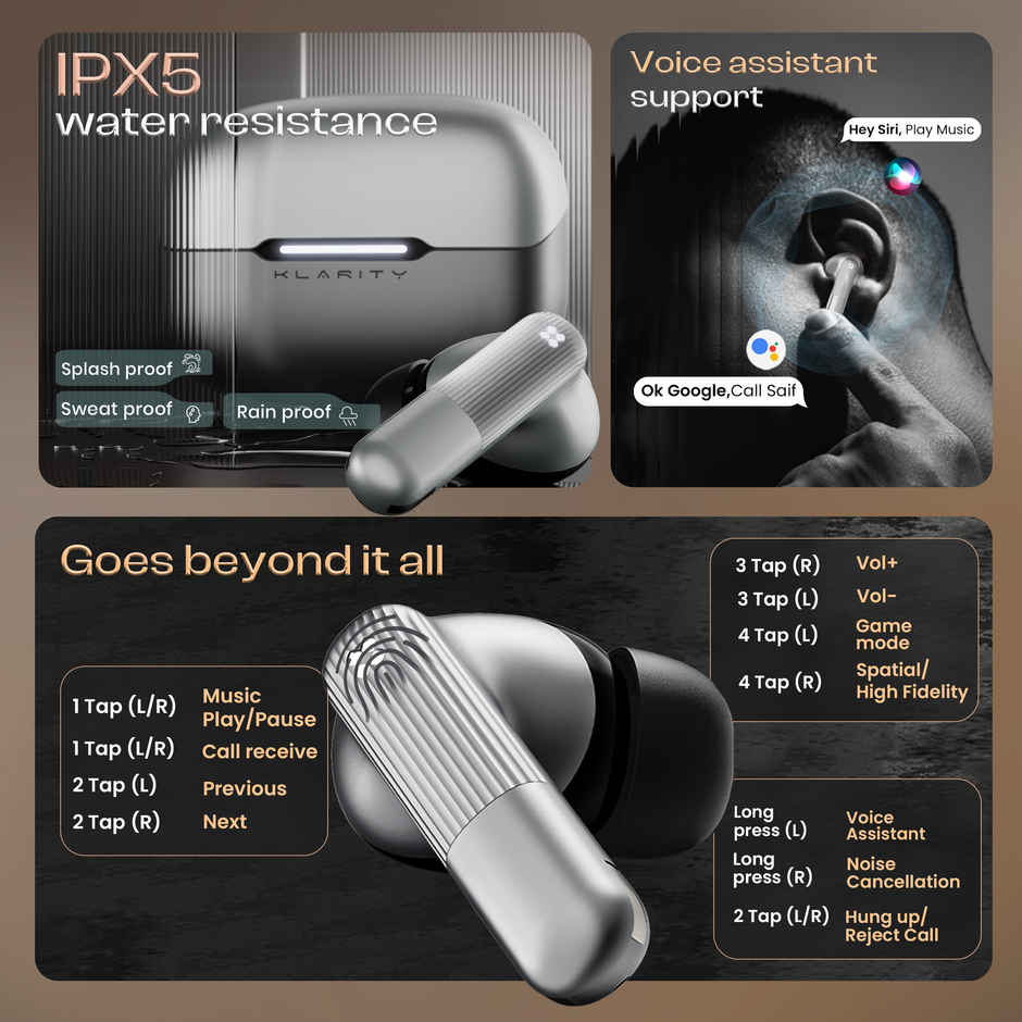 GOBOULT Klarity 3 | Anc 50Db Hybrid Anc | 6 Mics App Support | 50Hrs| Smoky Metal