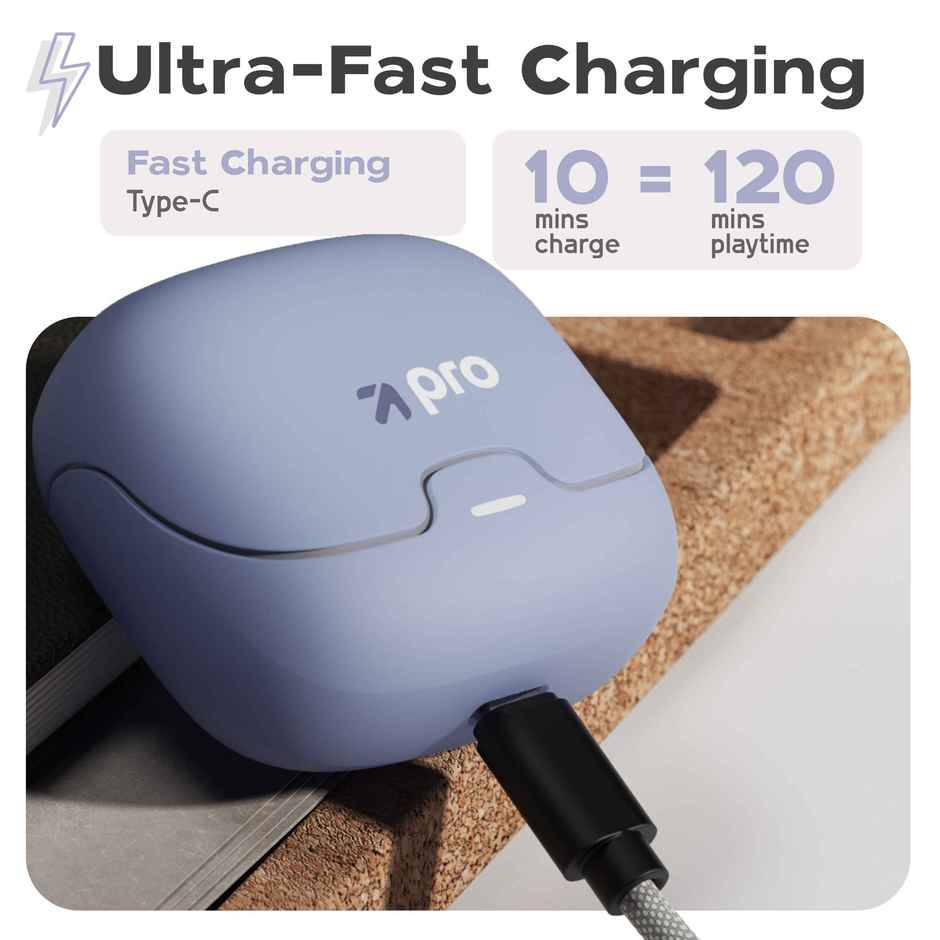 GOBOULT Z40 Pro TWS Earbuds with 100H Playtime, Quad Mic ENC, 45ms Low Latency Gaming, Premium Rubber Grip Case, 13mm Bass Drivers, Made in India - Lavender