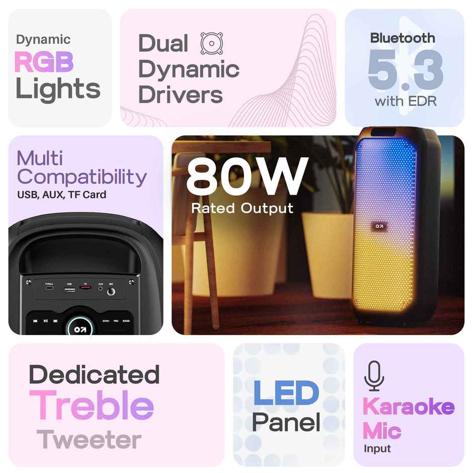 GOBOULT Partybox X80 with Dynamic Rgb Led Panel | 80W Speaker | 5H Speaker