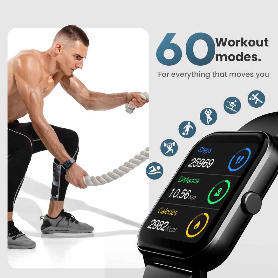 GOBOULT Drift Bt Calling 1.69" Hd Display, Ip67 Smartwatch|Black