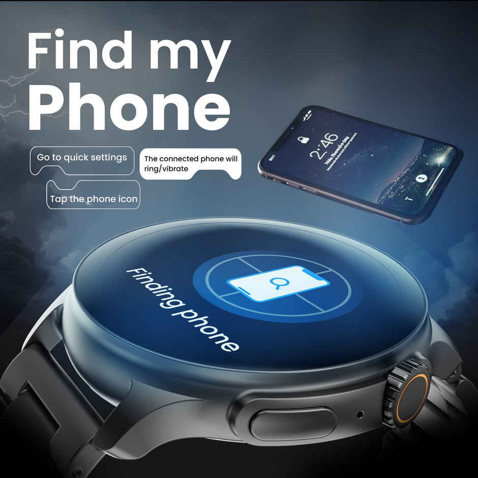 GOBOULT Crownr Pro 1.43''Hd Amoled, Bt Calling, Ip67,Smartwatch|Jet Black