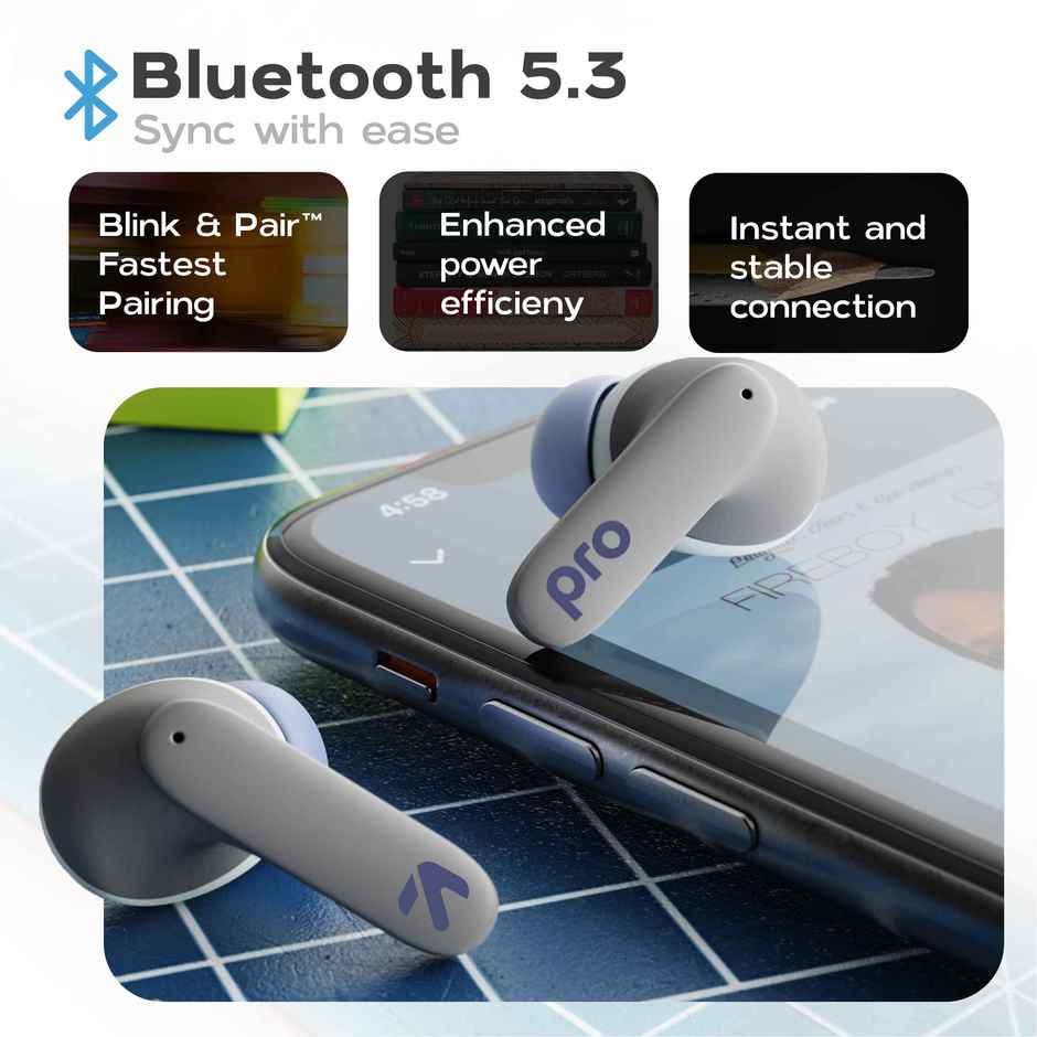 GOBOULT Z40 Pro TWS Earbuds with 100H Playtime, Quad Mic ENC, 45ms Low Latency Gaming, Premium Rubber Grip Case, 13mm Bass Drivers, Made in India - Lavender