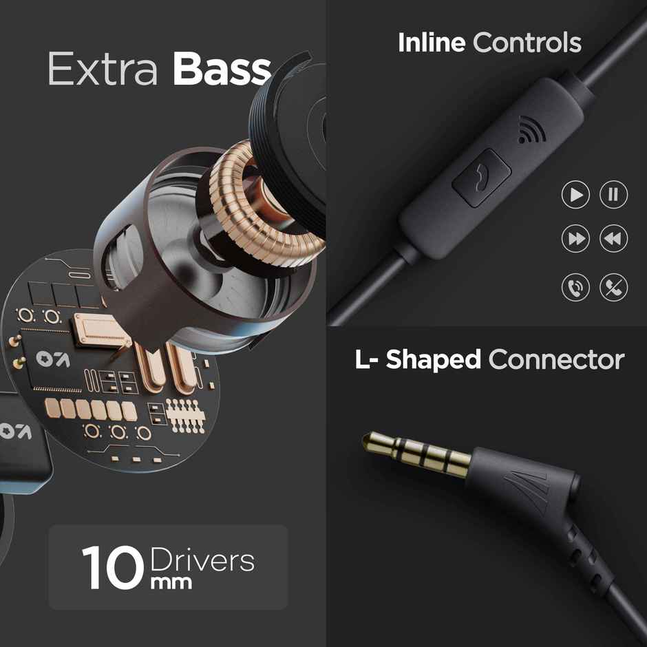 GOBOULT (Formerly Boult) BassBuds X1 In-Ear Wired Earphones with 10mm Extra Bass Driver | Black