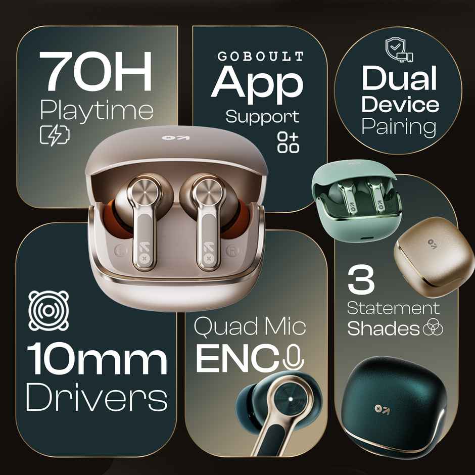GOBOULT Raven Raven TWS Earbuds with 70H Playtime,Quad Mic ENC, Ultra Low Latency | Emerald Green
