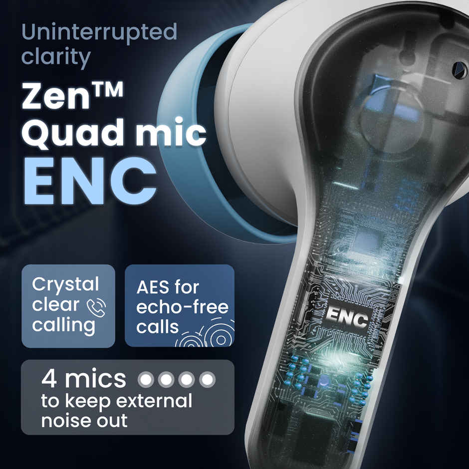 GOBOULT K10 in Ear TWS Earbuds with 50H Playtime, 4 Mic Clear Calling, 45ms Low Latency, 10mm Drivers, Touch Controls, Type-C Fast Charging - Ice Blue