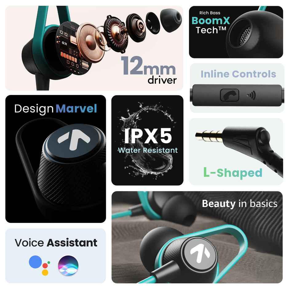 GOBOULT Bassbuds Loop 2 Wired in Ear Earphones, 10mm Powerful Driver |Black