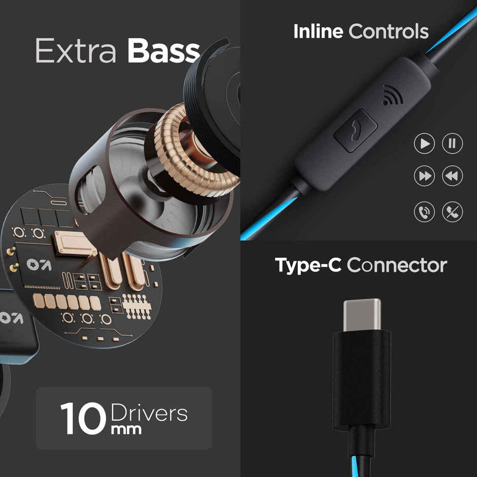 GOBOULT X1 Pro Wired Earphones with Type-C, 10mm Drivers, IPX5 Water Rst |Blue