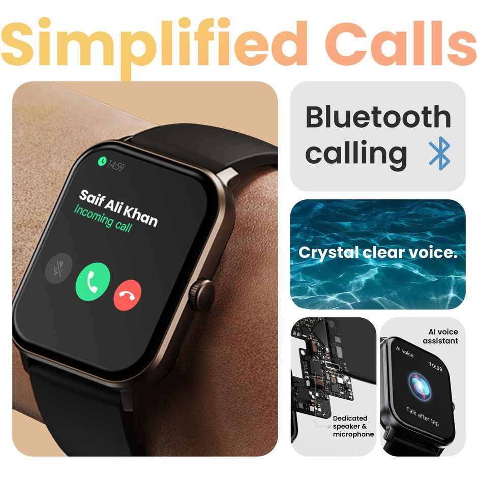 GOBOULT Dive+ Bluetooth Calling | 1.85 Inch HD| 150+ Watchfaces | Jet Black