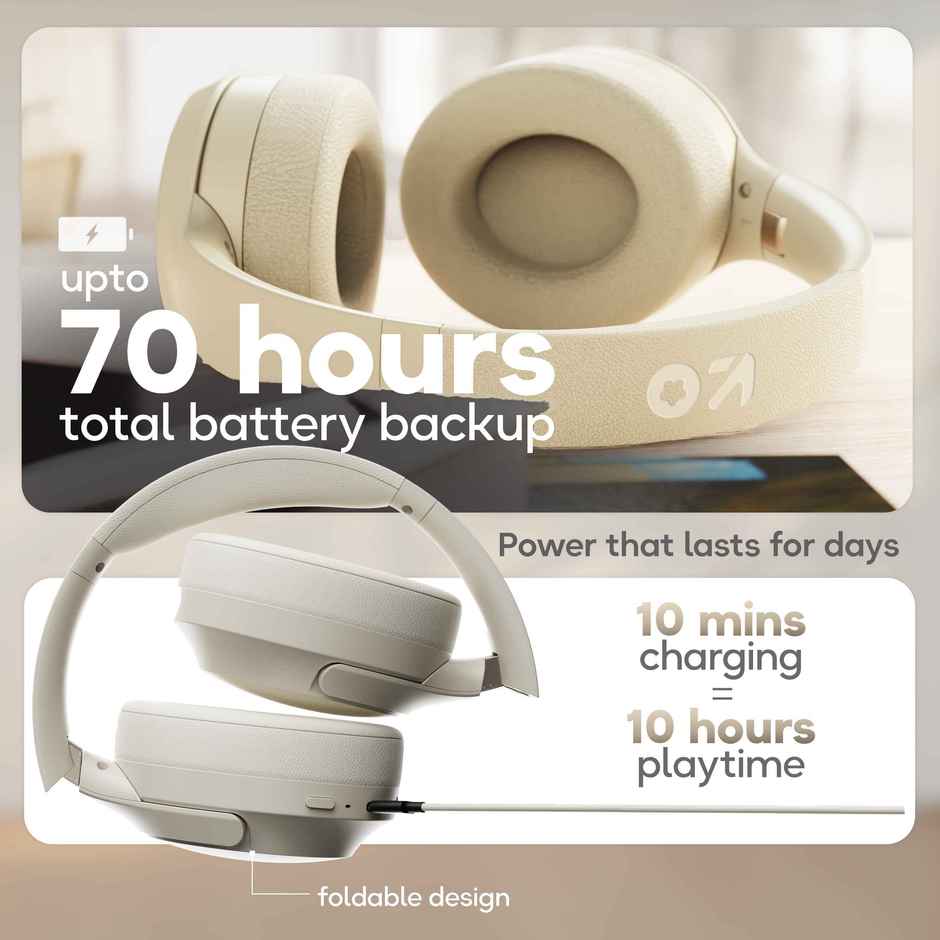 GOBOULT Q | 70Hrs Battery | Enc Mic | 40Mm Boosted Drivers | 4 Eq Modes| Beige