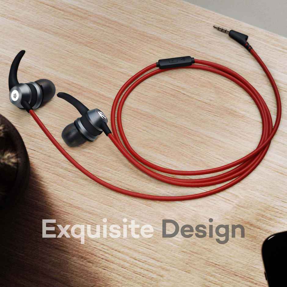 GOBOULT BassBuds X1 in-Ear Wired Earphones with 10mm Extra Bass Driver and HD Sound with mic, 3.5mm Audio Jack - Red
