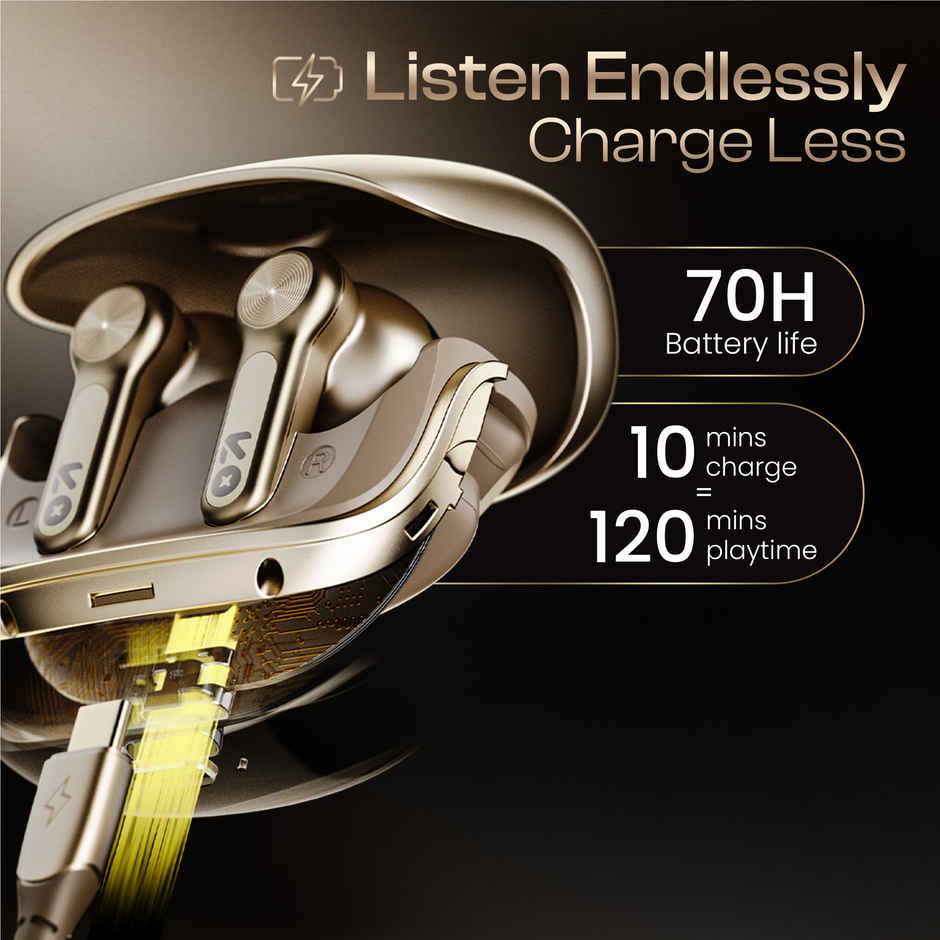 GOBOULT Raven Raven TWS Earbuds with 70H Playtime,Quad Mic ENC,50ms Ultra Low Latency | Champagne